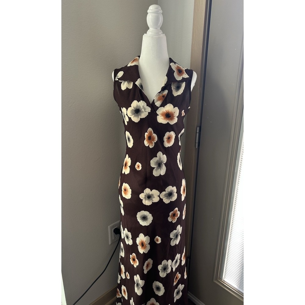 Vintage Brown Floral 1970s Collared Maxi Dress Whimsy Ditsy Cottagecore 70s Farm